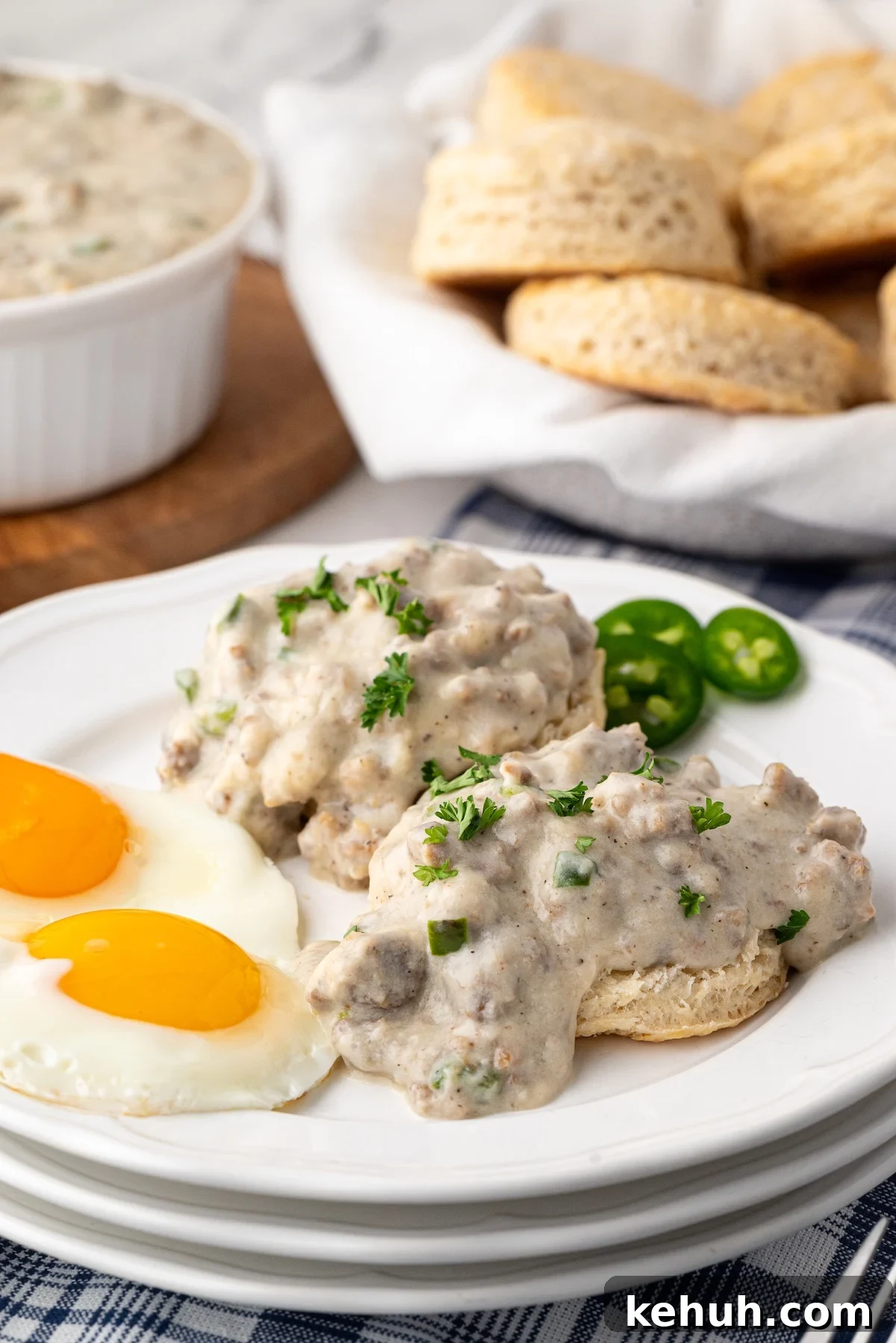 fried eggs and biscuits and gravy
