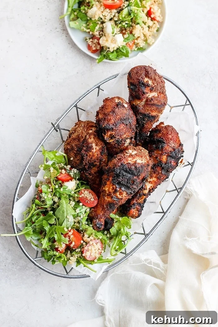 grilled chicken drumsticks in basket.