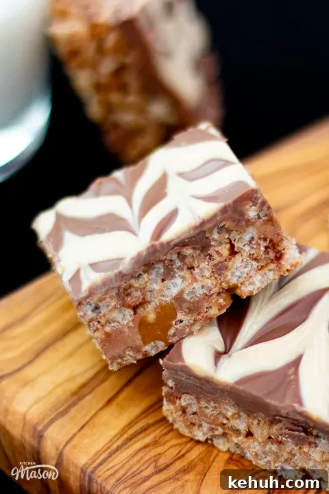 Close up of a bar of Mars Bar Slice.