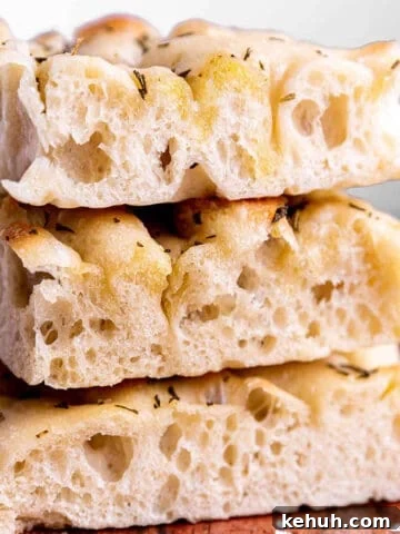A stack of sourdough focaccia bread.