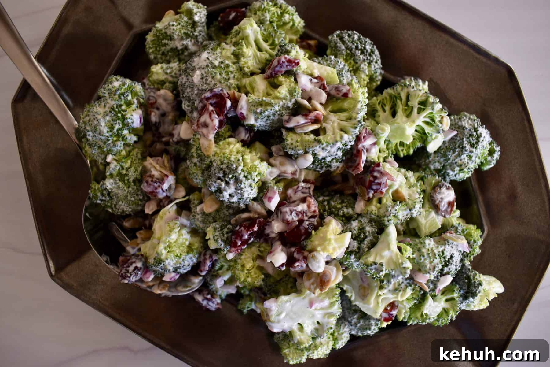 Broccoli Cranberry Salad in a serving plate.