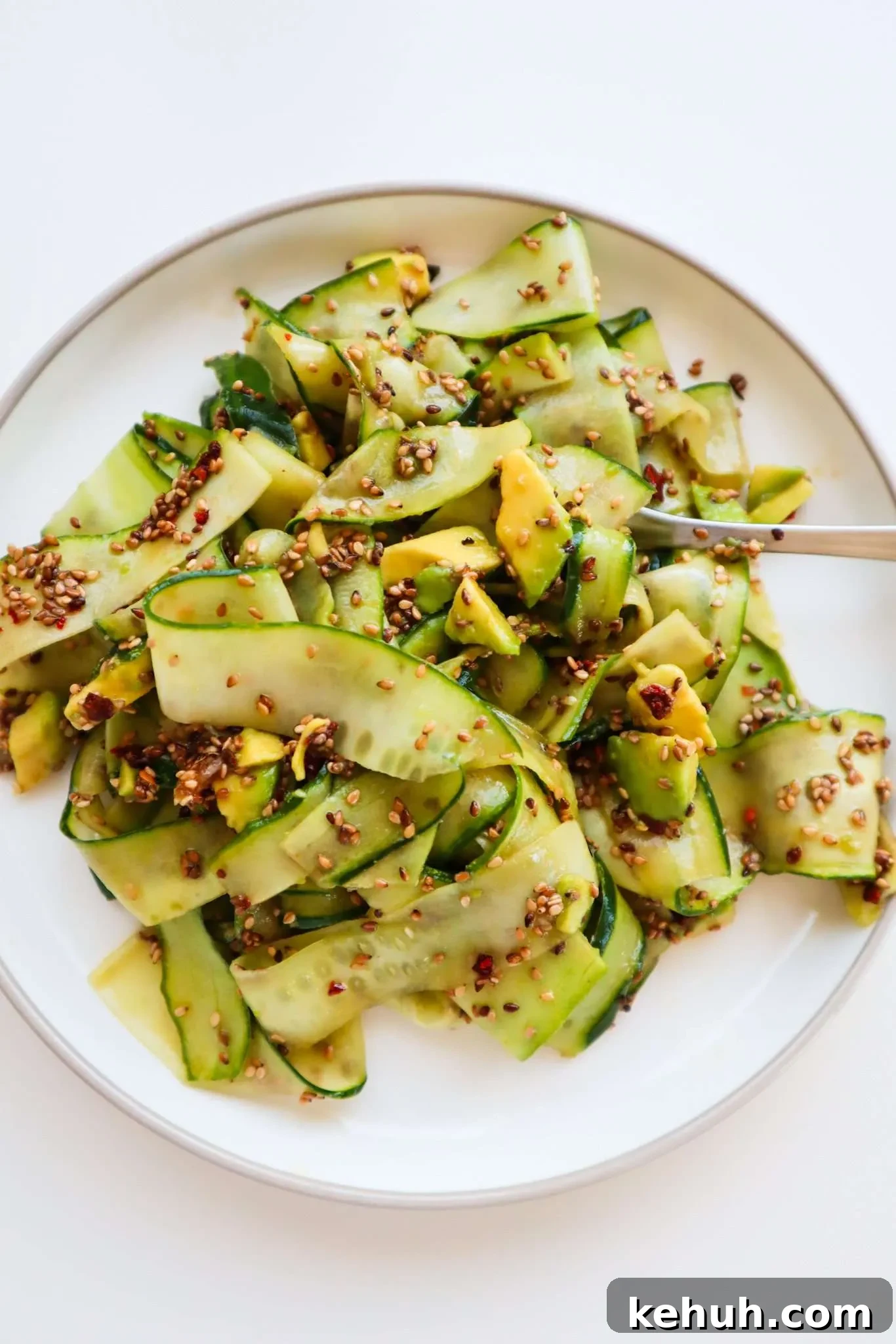 Avocado, Sesame & Cucumber Salad with Tangy Dressing 8 This avocado cucumber sesame salad is super easy to make and it’s a light low-glycemic dinner idea or vegetable side dish, whenever you’re hungrier. My favourite way to use up cucumbers!