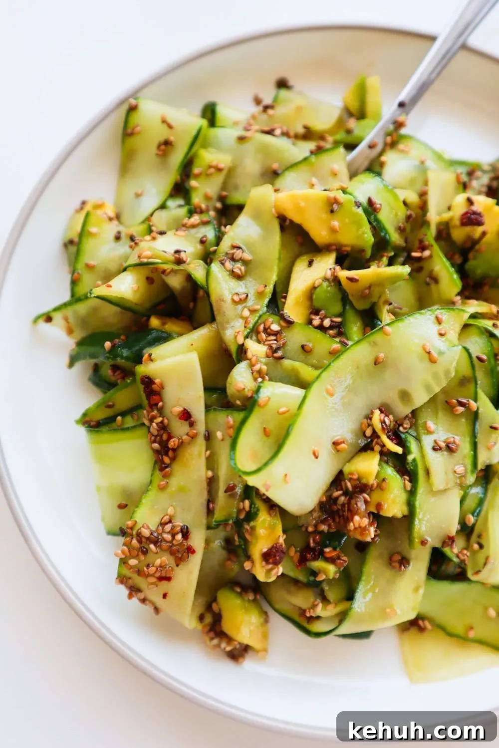 Avocado, Sesame & Cucumber Salad with Tangy Dressing 2 This avocado cucumber sesame salad is super easy to make and it’s a light low-glycemic dinner idea or vegetable side dish, whenever you’re hungrier.