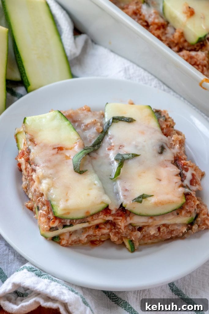 Zucchini Quinoa Lasagna | Vegetarian Gluten-Free Dinner Recipe 2 ZUCCHINI QUINOA LASAGNA recipe portion on plate