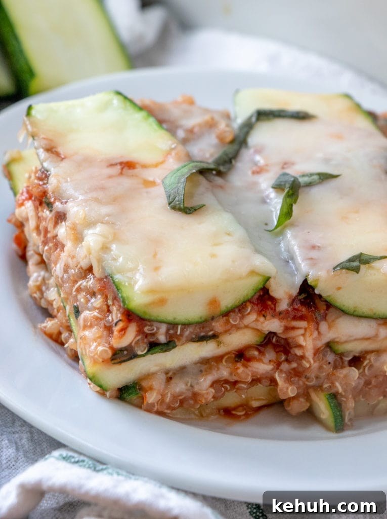 Zucchini Quinoa Lasagna | Vegetarian Gluten-Free Dinner Recipe 4 ZUCCHINI QUINOA LASAGNA recipe close up