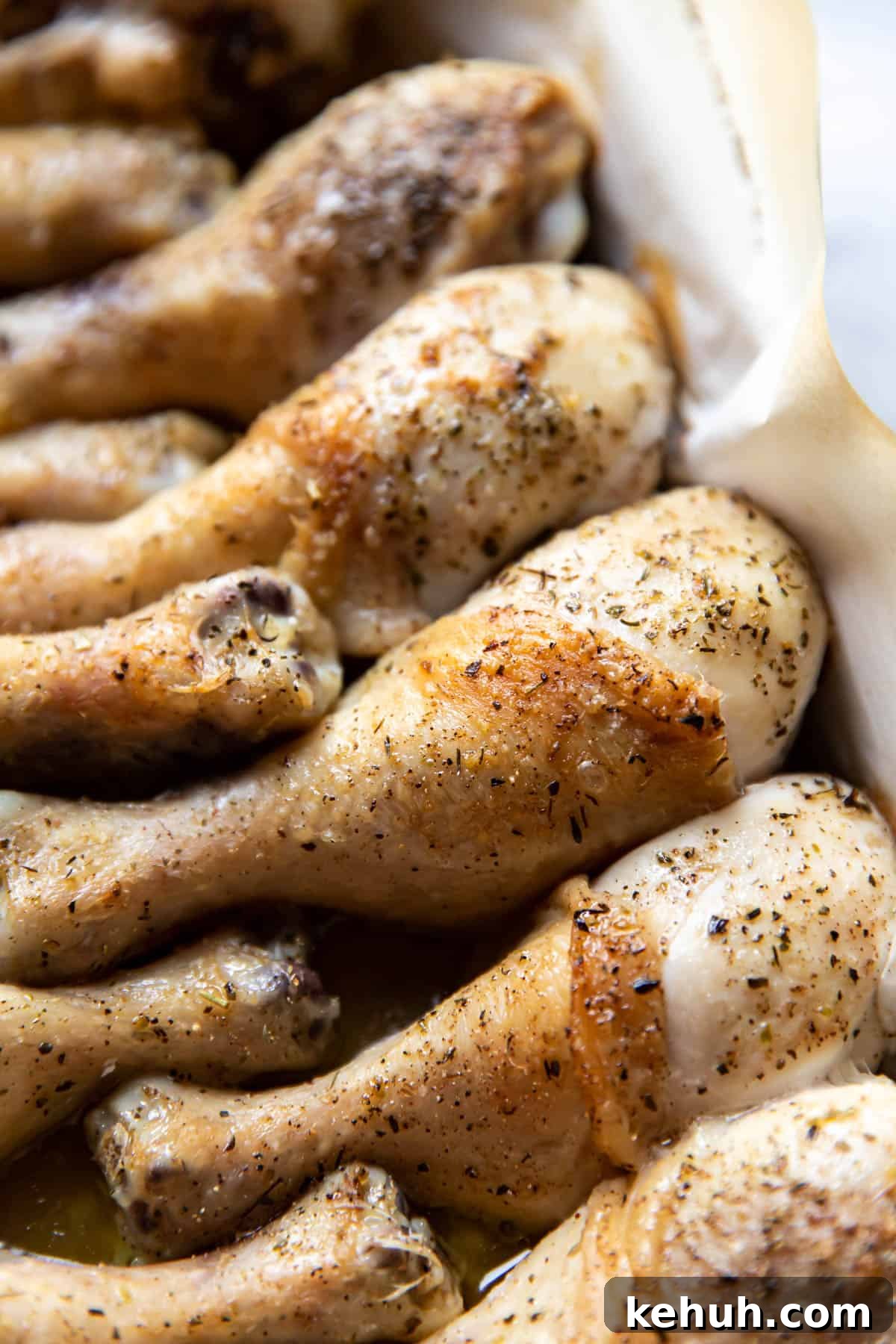 chicken drums in a baking dish.