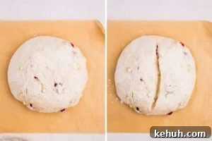 unscored and scored dough