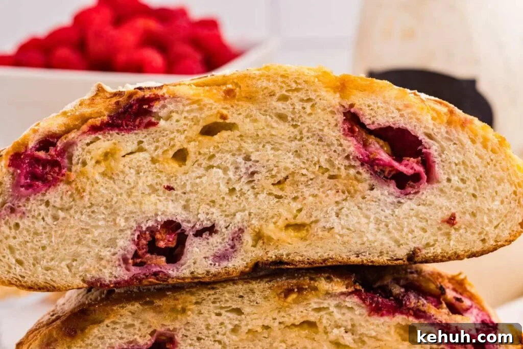 close up front shot of two slices of bread stacked on top of each other showing the red and white inside.