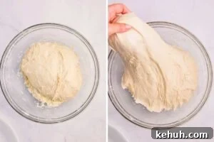 hands stretching dough