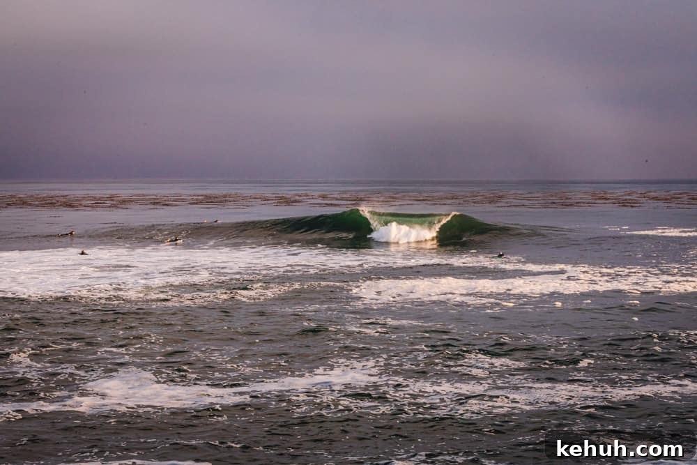 An A frame wave coming in at Sewer Peak in Santa Cruz