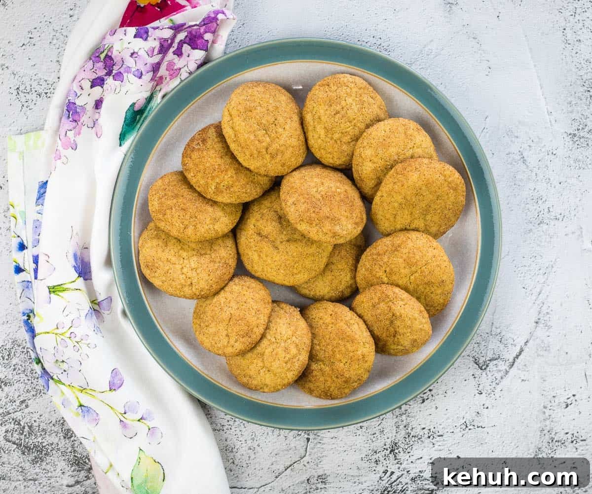 Pumpkin Snickerdoodles on a circle grey and blue plate.