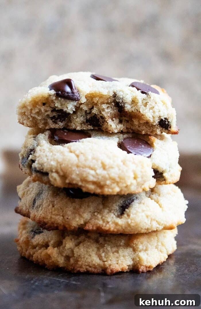 Keto Peanut Butter Chocolate Chip Cookie Bars 13 stack of keto chocolate chip cookies
