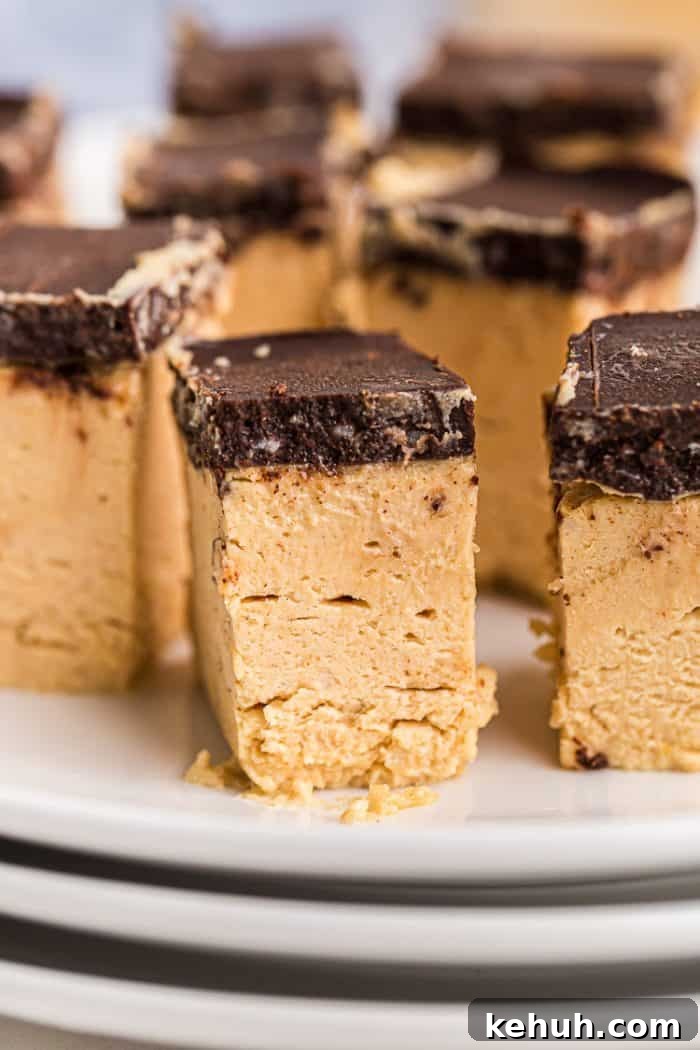 Keto Peanut Butter Chocolate Chip Cookie Bars 7 closeup of a keto peanut butter dessert piece with a chocolate topping