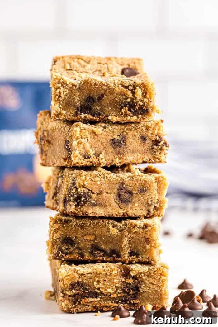 Keto Peanut Butter Chocolate Chip Cookie Bars 10 stack of keto peanut butter chocolate chip cookies